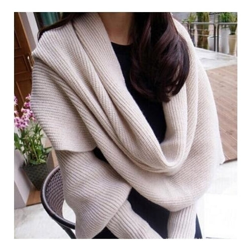 Fashion Solid Knitting Wool Handmade Scarfs With Sleeve Image 6