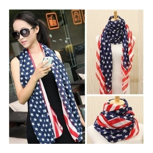 Flag Shawl Wrap Long Chiffon Scarf(Color: Blue and Red) Image 1