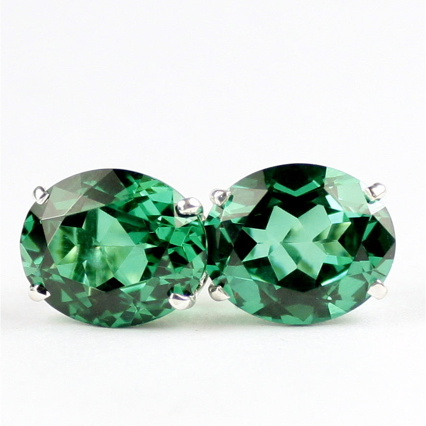 Sterling Silver Post Earrings Russian Nanocrystal Emerald SE202 Image 1