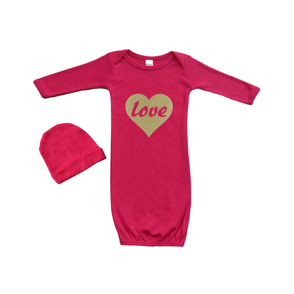 Baby Gown Set (Gown + Cap) - Love in Gold Heart Image 2