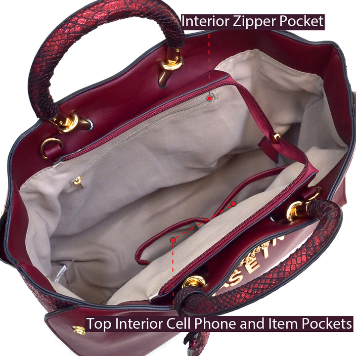 Dasein Womens Designer Signature Top Zip Ring Tote Bag Satchel Handbag Purse with Embossed Trim Image 8
