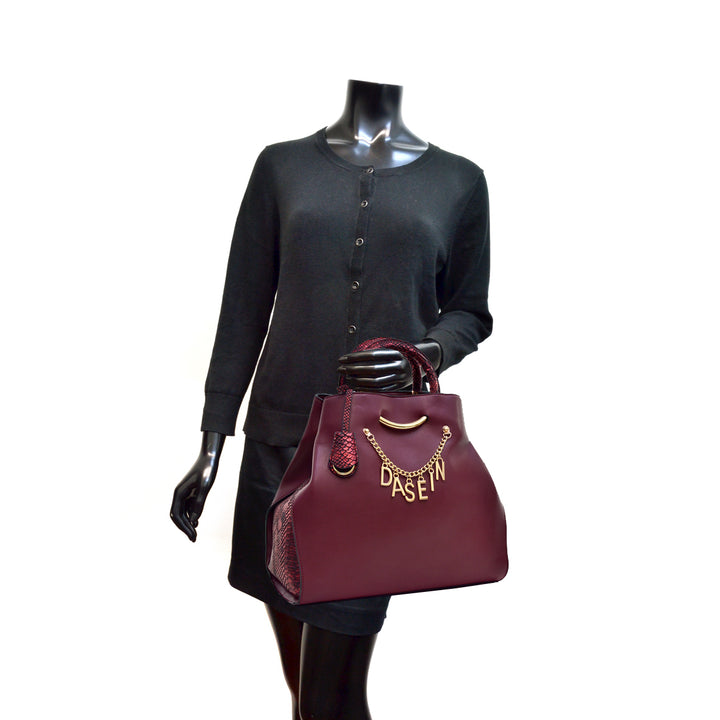 Dasein Womens Designer Signature Top Zip Ring Tote Bag Satchel Handbag Purse with Embossed Trim Image 10
