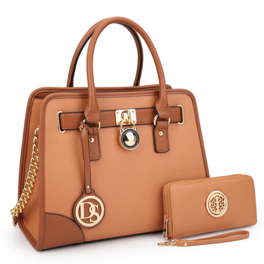 Dasein Womens Designer Medium Leather Padlock Belted Top Handle Satchel Handbag Purse Shoulder Bag With Matching Wallet Image 2