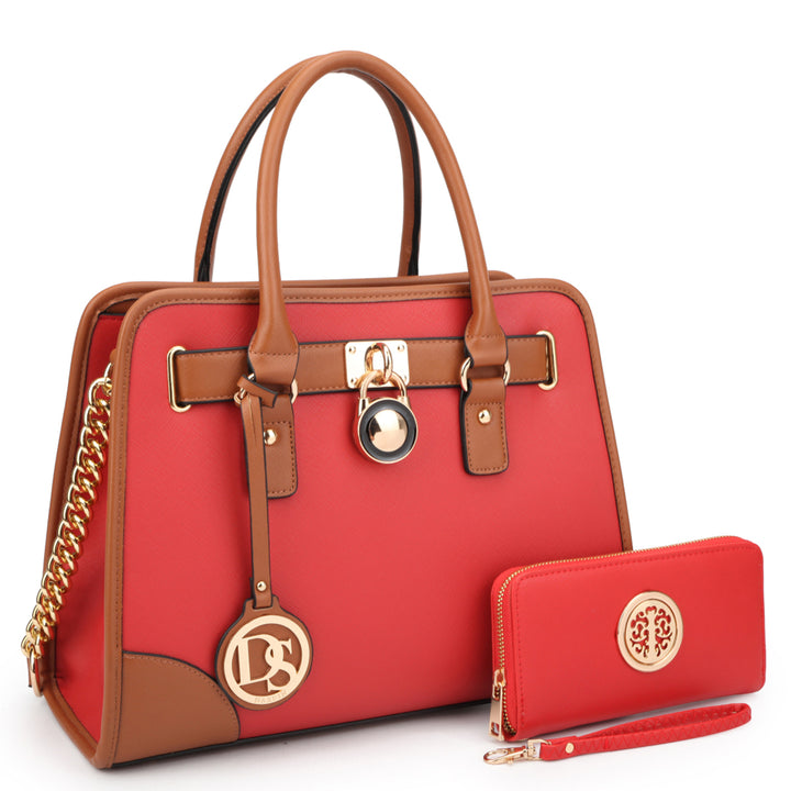Dasein Womens Designer Medium Leather Padlock Belted Top Handle Satchel Handbag Purse Shoulder Bag With Matching Wallet Image 7