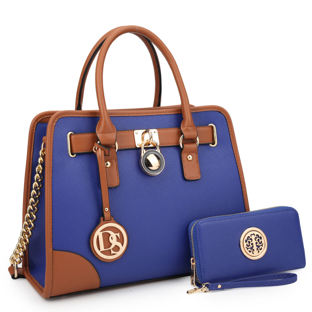 Dasein Womens Designer Medium Leather Padlock Belted Top Handle Satchel Handbag Purse Shoulder Bag With Matching Wallet Image 6