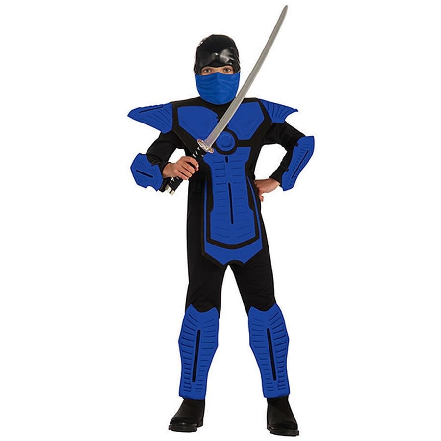 Blue Ninja Boys Size L 12/14 Costume Jumpsuit Shoulder Guards Rubies Image 1