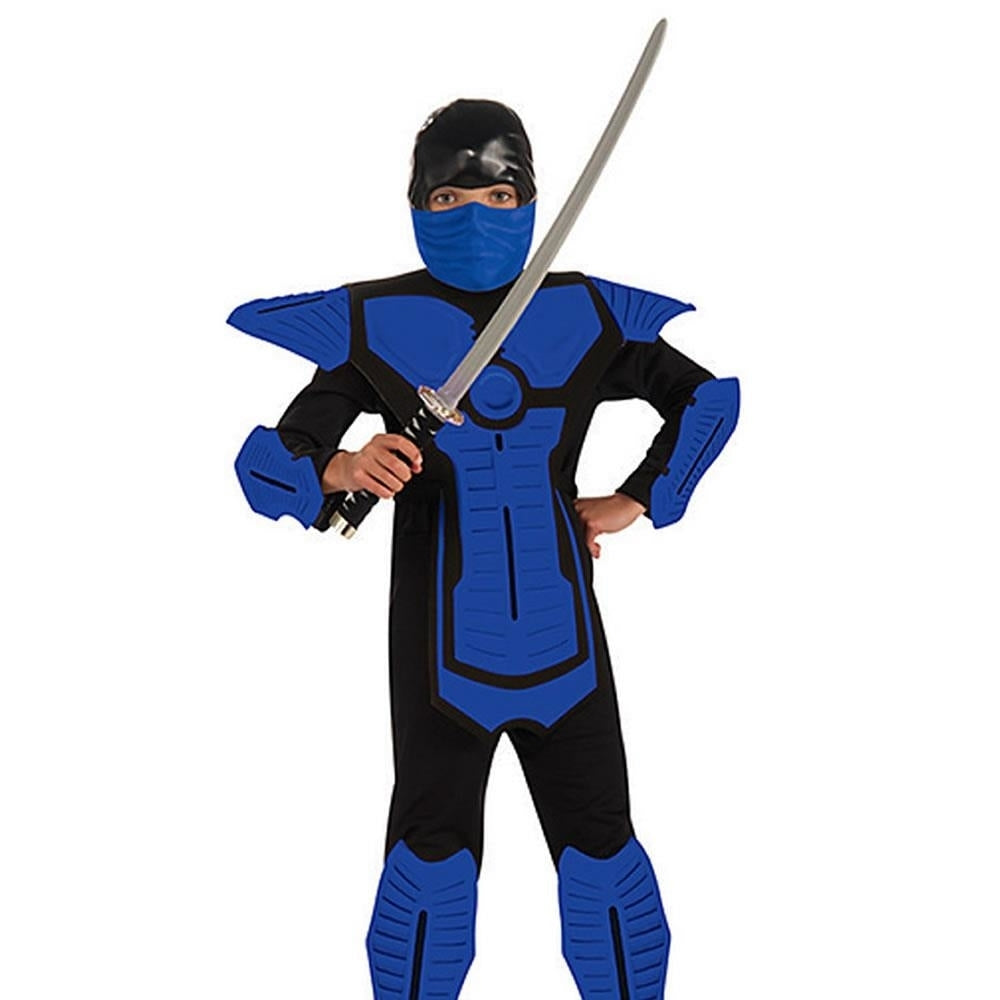 Blue Ninja Boys Size L 12/14 Costume Jumpsuit Shoulder Guards Rubies Image 2