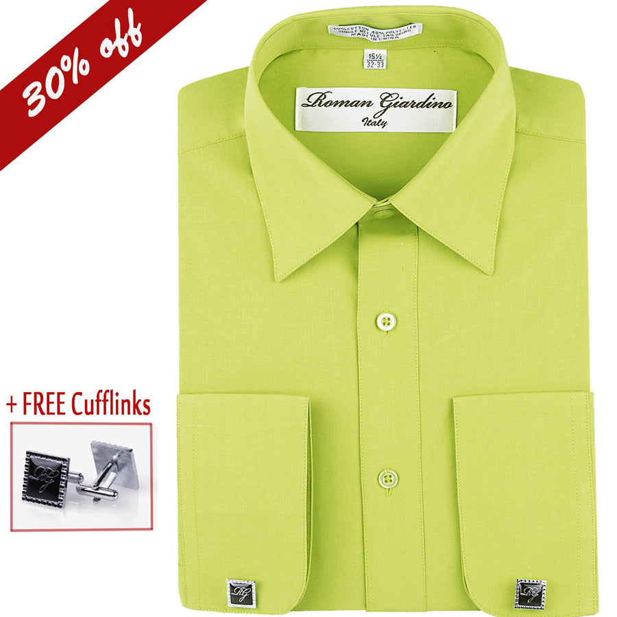Roman Giardino Mens Dress Shirt Long Sleeve Convertible Cuffs the Italian Collar Cotton with Free cuff links Sprouts Image 1