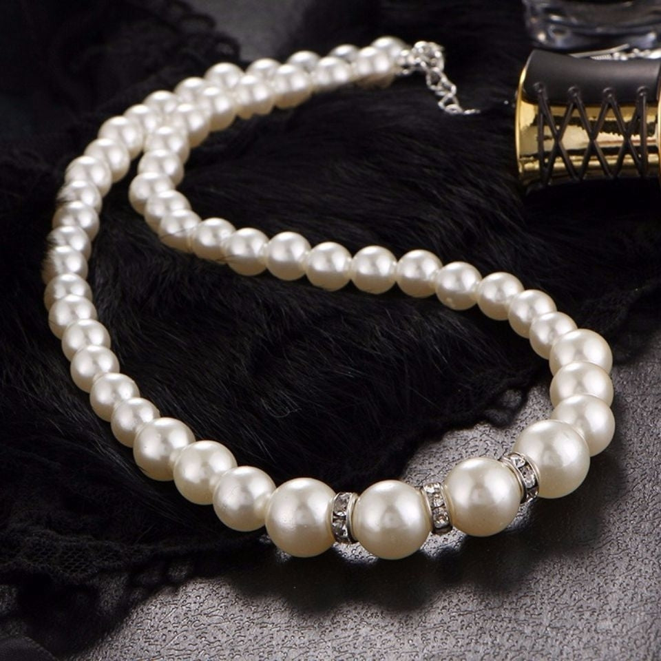 Cultured Freshwater White Pearl Necklace Bracelet and Drop Earring Jewelry Set Image 2