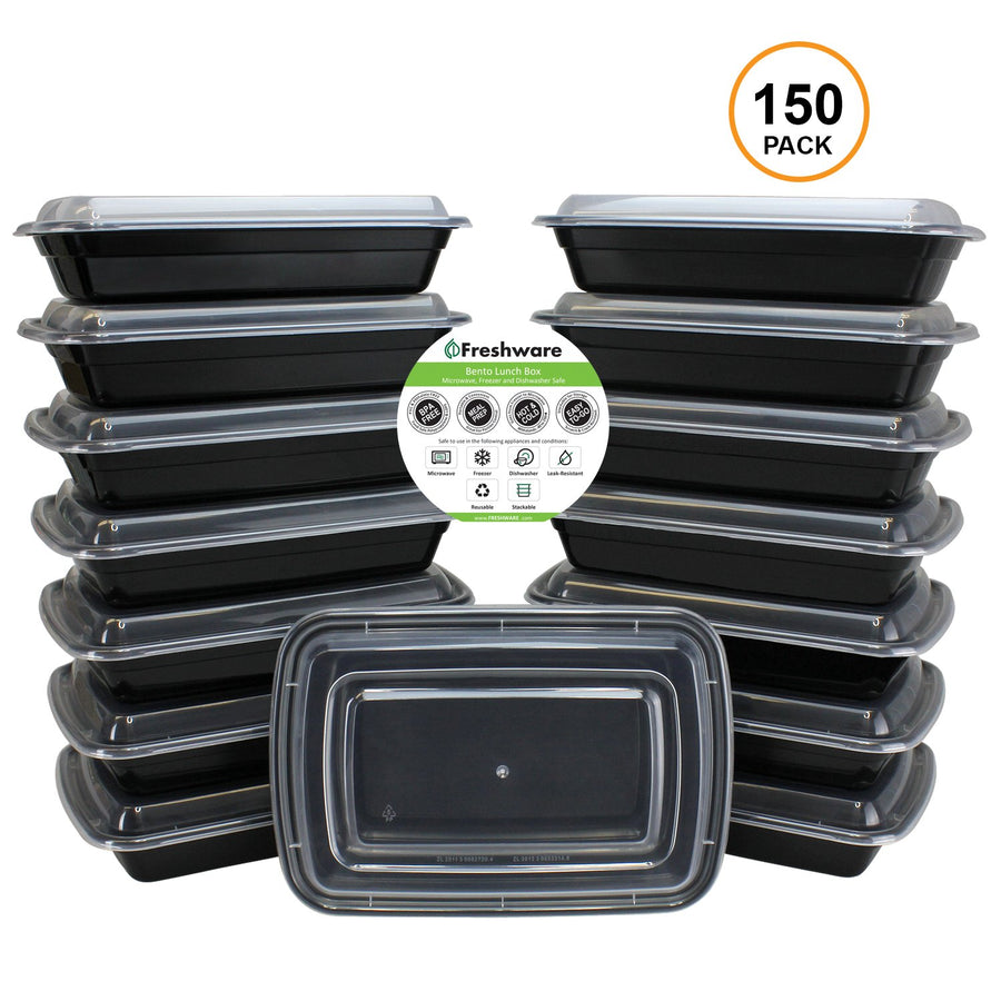 Freshware 150-Pack 1 Compartment Bento Lunch Boxes with Lids - Meal PrepPortion Control21 Day Fix and Food Storage Image 1