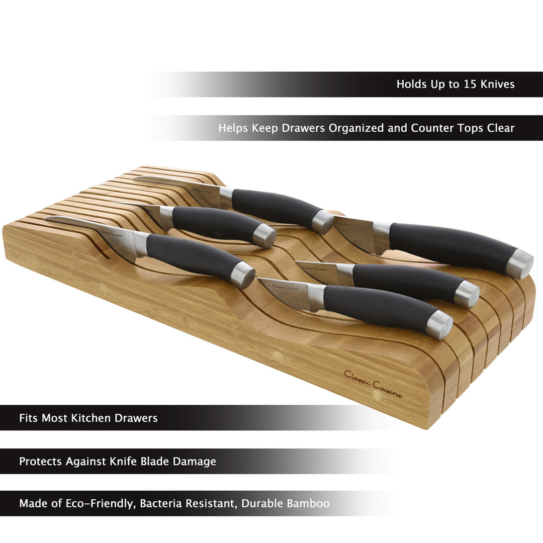 In Drawer Bamboo Knife Block and Cutlery Storage OrganizerHolds up to 15 Knives Bacteria Resistant Image 4