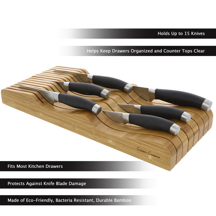 In Drawer Bamboo Knife Block and Cutlery Storage OrganizerHolds up to 15 Knives Bacteria Resistant Image 4