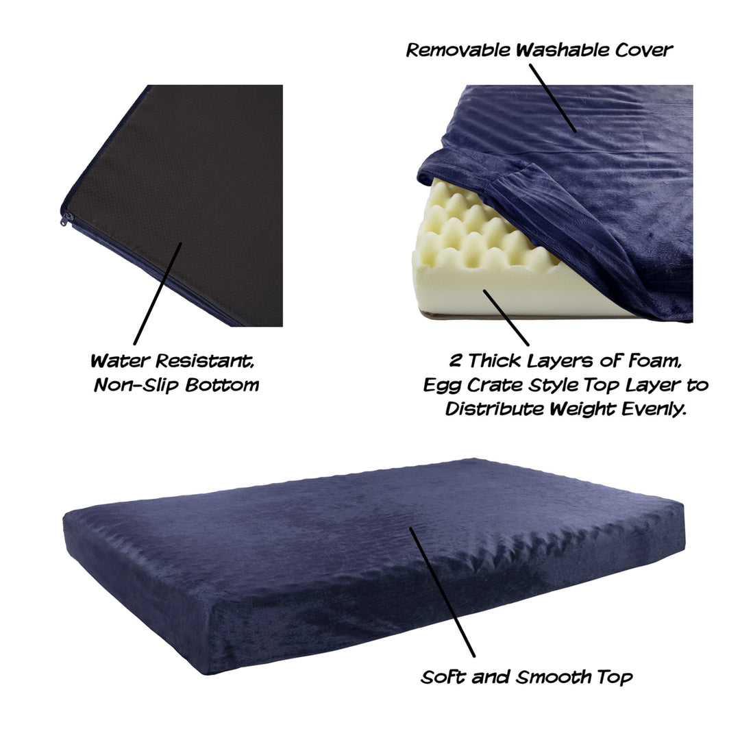 Orthopedic Pet Bed - Egg Crate and Memory Foam with Washable Cover 46x27x4 Extra Large - Navy Image 4