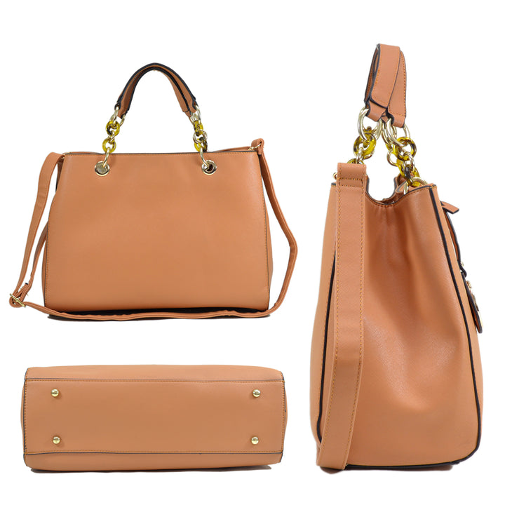 Dasein Saffiano Leather Chain Strap Satchel Handbag Tote Designer Purse Shoulder Bag Laptop Bag with Matching Wallet Image 7