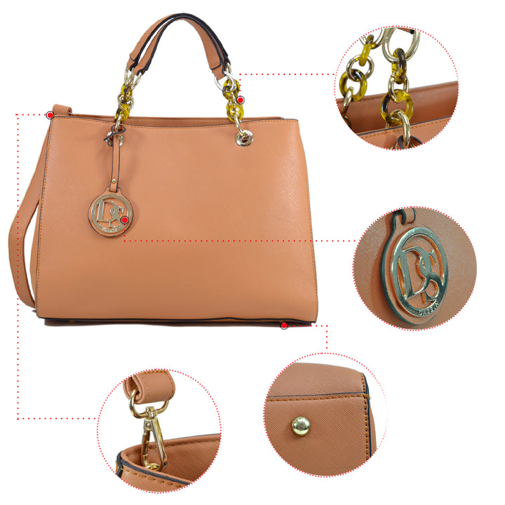 Dasein Saffiano Leather Chain Strap Satchel Handbag Tote Designer Purse Shoulder Bag Laptop Bag with Matching Wallet Image 8