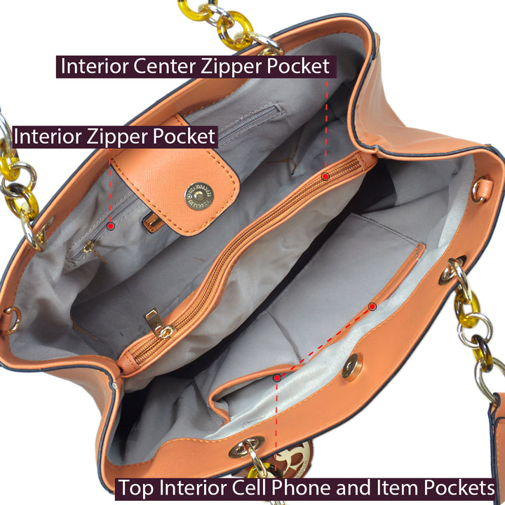 Dasein Saffiano Leather Chain Strap Satchel Handbag Tote Designer Purse Shoulder Bag Laptop Bag with Matching Wallet Image 9