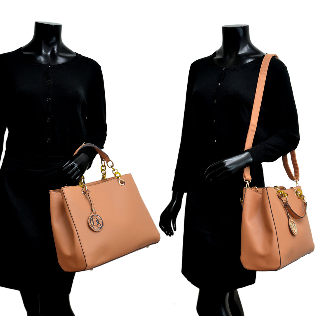 Dasein Saffiano Leather Chain Strap Satchel Handbag Tote Designer Purse Shoulder Bag Laptop Bag with Matching Wallet Image 11