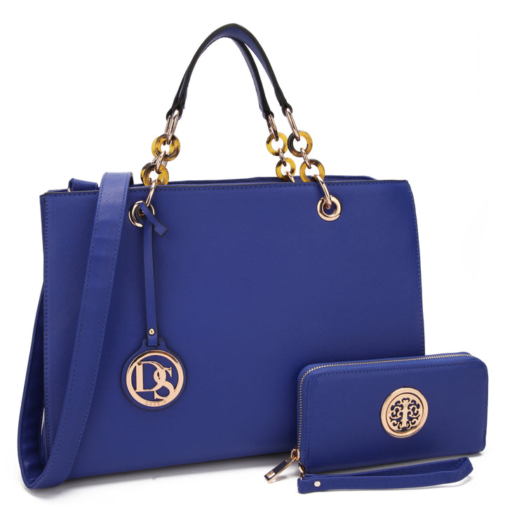 Dasein Saffiano Leather Chain Strap Satchel Handbag Tote Designer Purse Shoulder Bag Laptop Bag with Matching Wallet Image 3