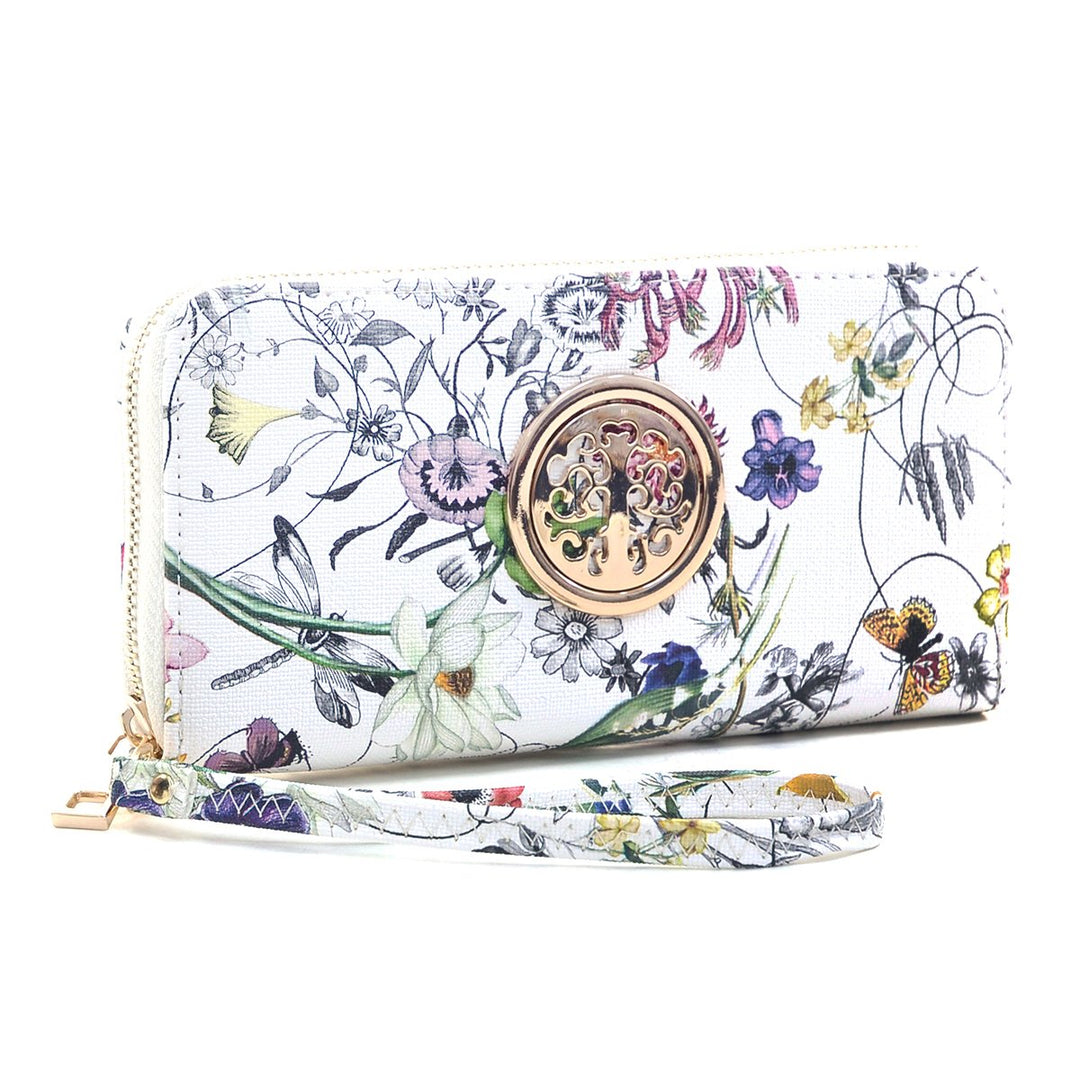 Dasein Womens Fashion Floral Zip Around Emblem Wallet Image 1