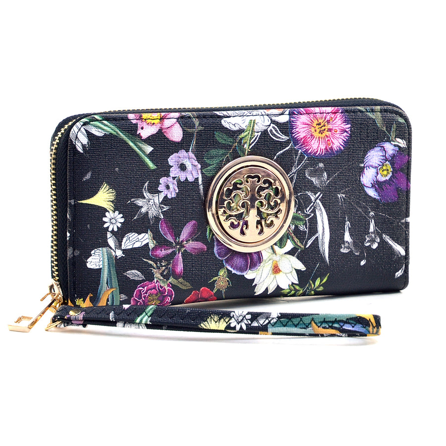 Dasein Womens Fashion Floral Zip Around Emblem Wallet Image 1