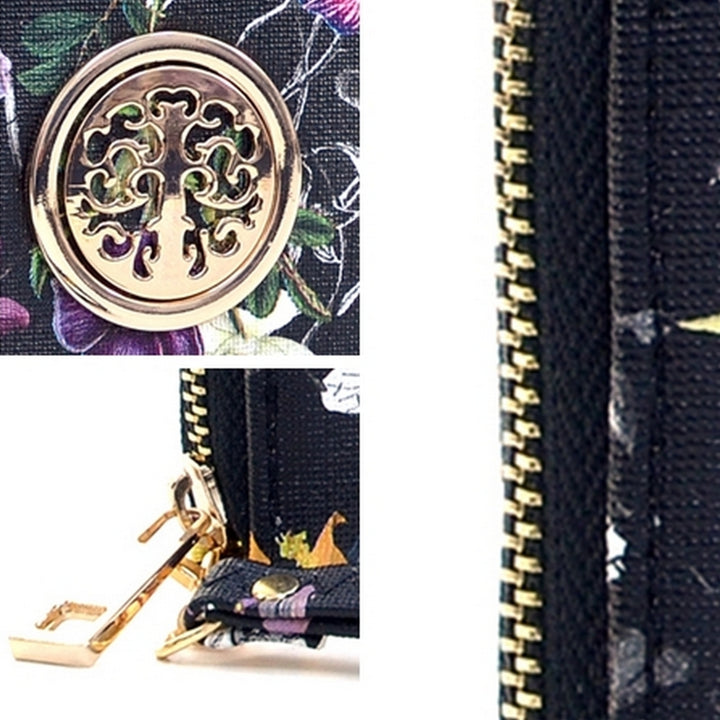 Dasein Womens Fashion Floral Zip Around Emblem Wallet Image 4