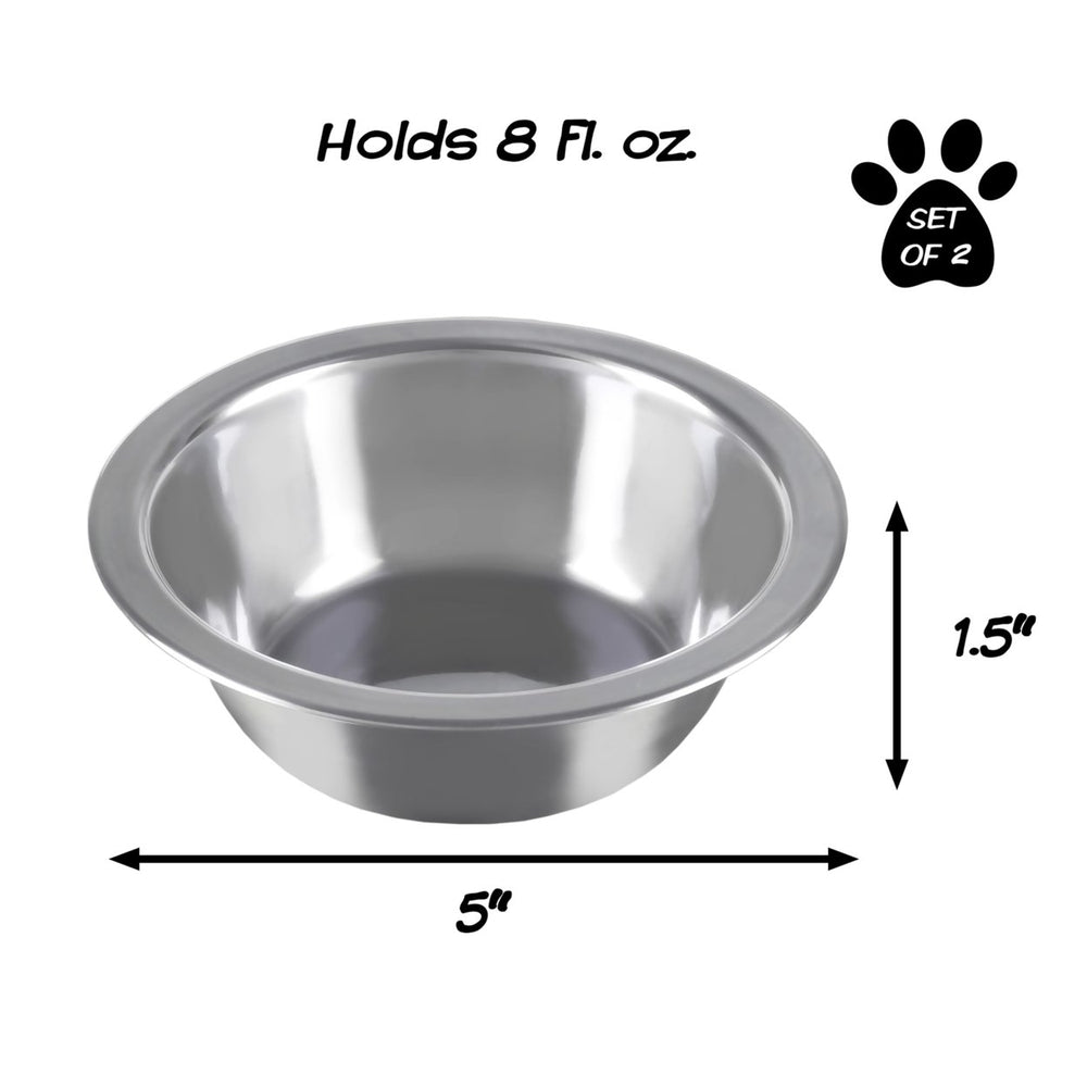 2 Stainless Steel Hanging Pet Bowls for Dogs and Cats- CageKenneland Crate Feeder Dish for Food and Water 8 OZ Image 2