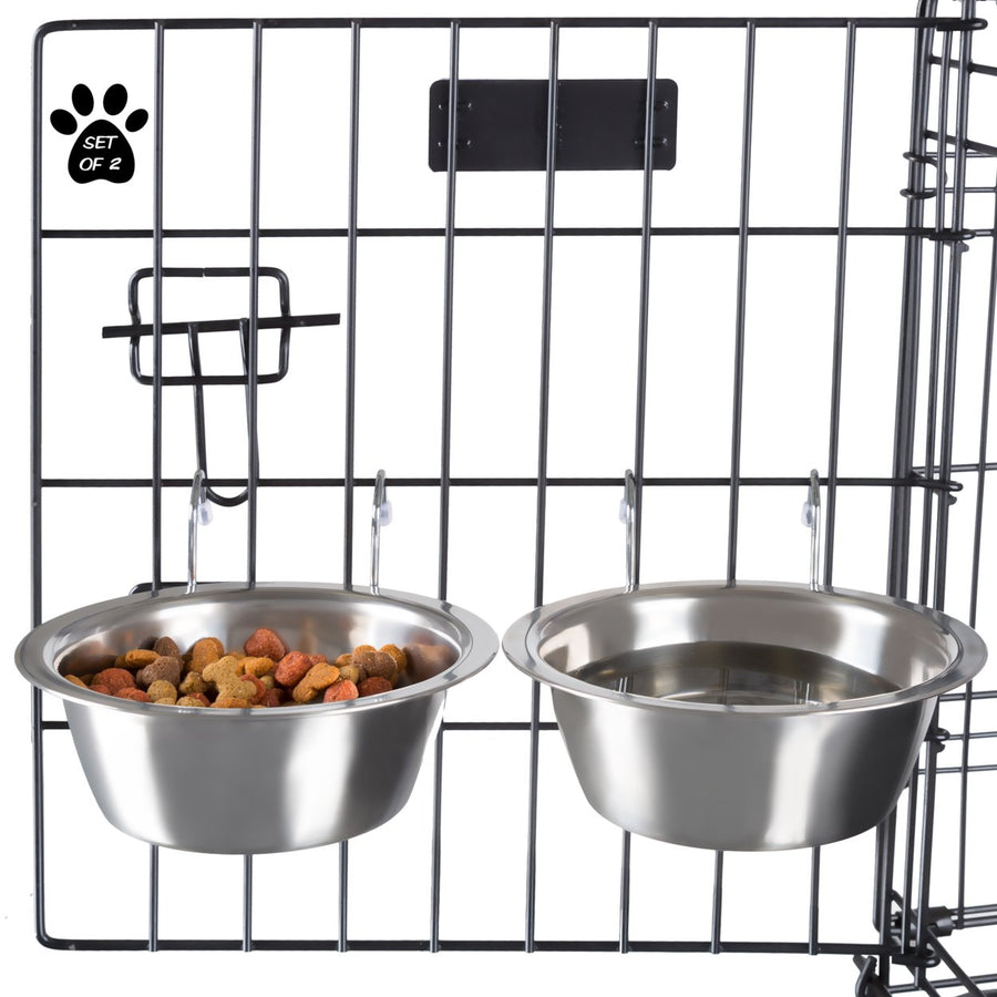 2 Stainless Steel Hanging Pet Bowls for Dogs and Cats- CageKenneland Crate Feeder Dish for Food and Water- 20 OZ Image 1