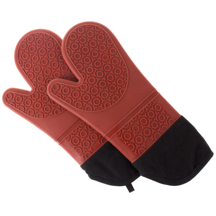 Silicone Oven Mits Extra Long Professional Quality Heat Resistant with Quilted Lining and 2-sided Textured Grip 1 pair Image 1