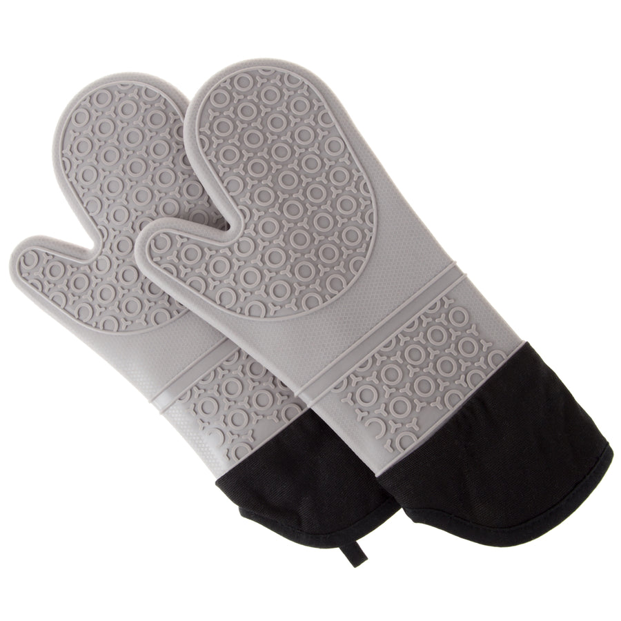 Silicone Oven Mits Extra Long Professional Quality Heat Resistant with Quilted Lining and 2-sided Textured Grip 1 pair Image 1