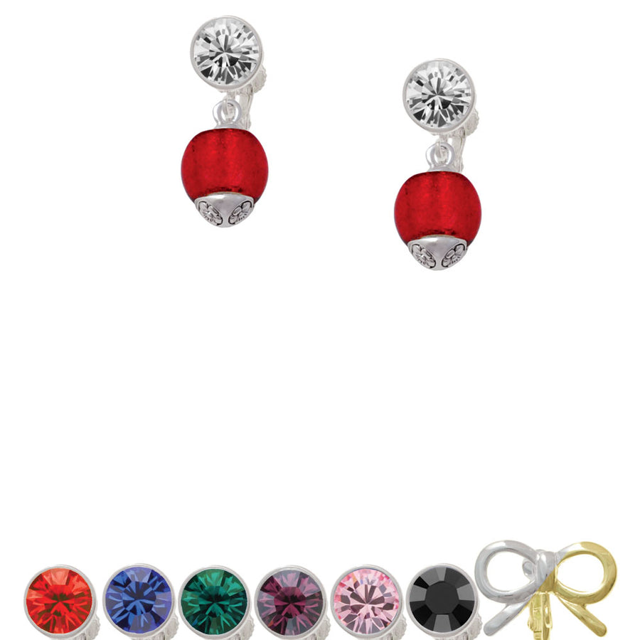 12mm Scarlett Red Roller Spinner with Silver Tone Lining Glass Spinner Crystal Clip On Earrings Image 1