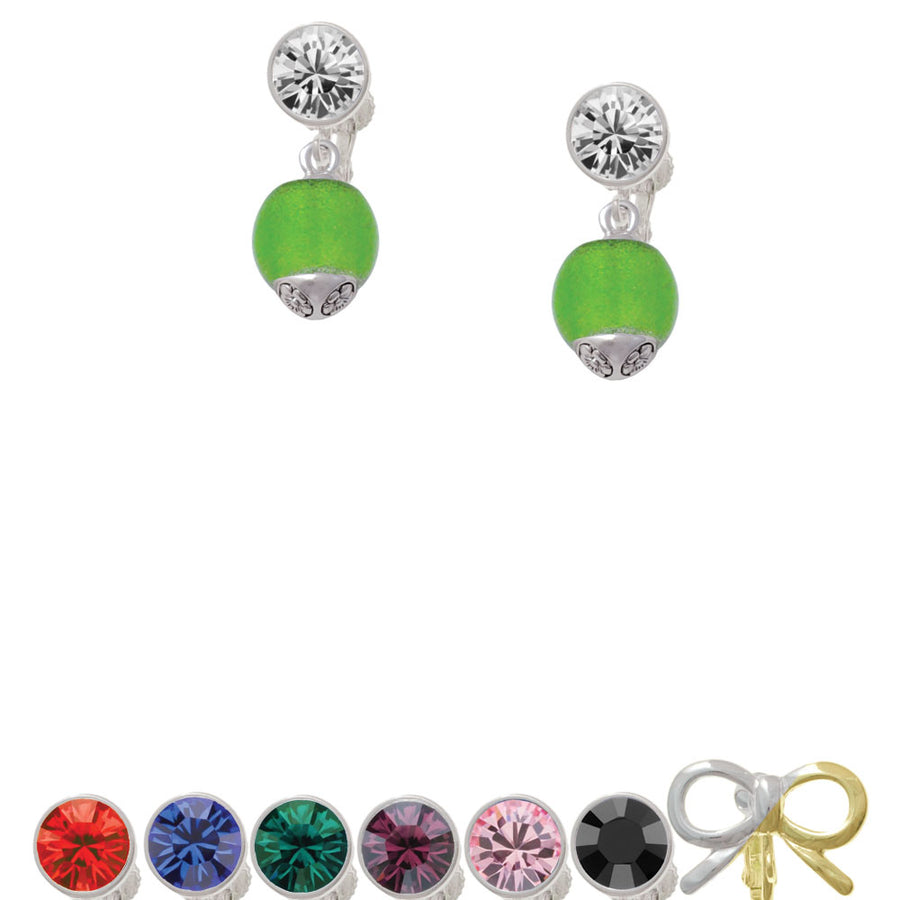 12mm Lime Green - Roller Spinner with Silver Tone Lining Glass Spinner Crystal Clip On Earrings Image 1