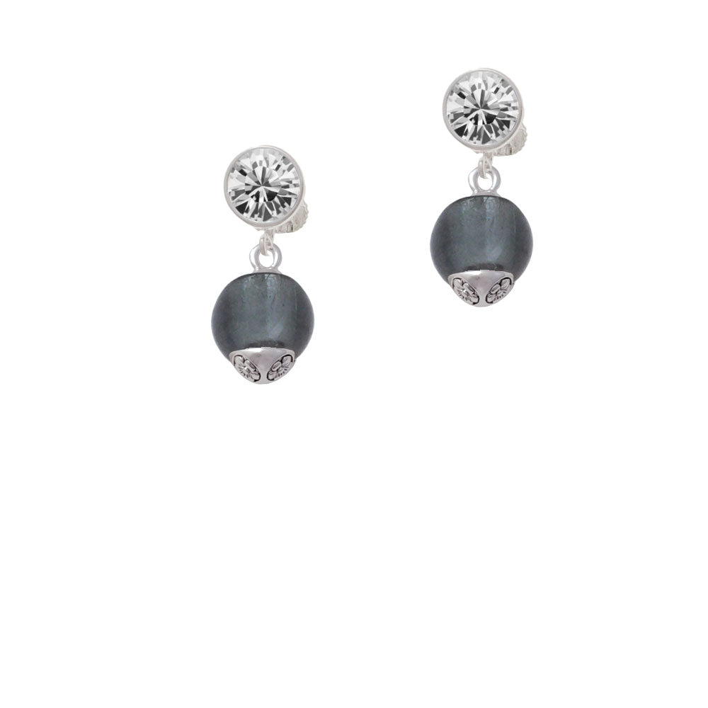 12mm Gray Roller Spinner with Silver Tone Lining Glass Spinner Crystal Clip On Earrings Image 2