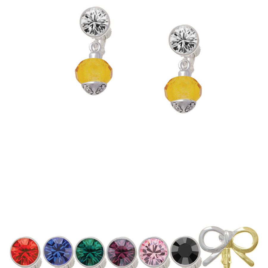 12mm Faceted Yellow Glass Spinner Crystal Clip On Earrings Image 1