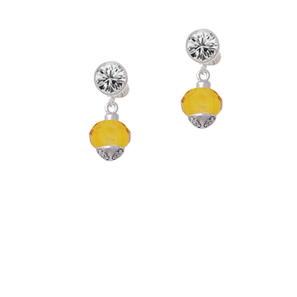 12mm Faceted Yellow Glass Spinner Crystal Clip On Earrings Image 2