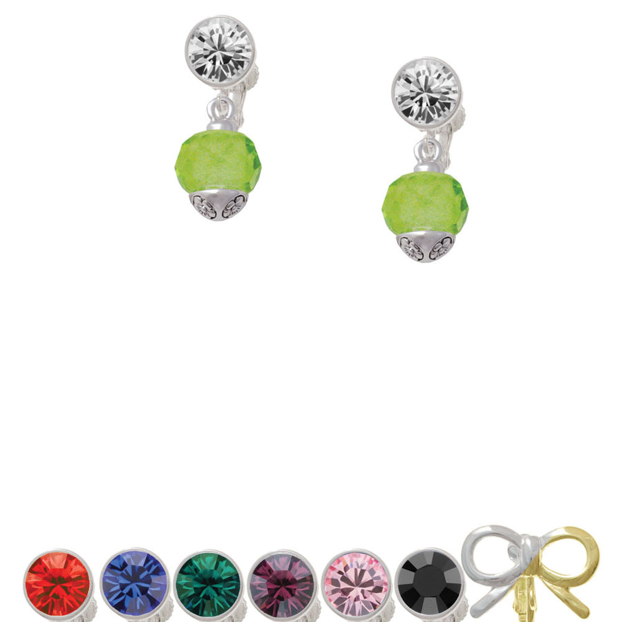 12mm Faceted Lime Glass Spinner Crystal Clip On Earrings Image 1