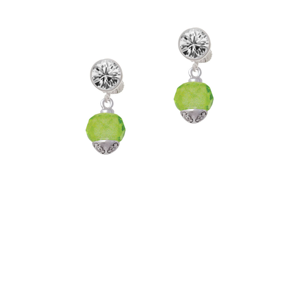 12mm Faceted Lime Glass Spinner Crystal Clip On Earrings Image 2