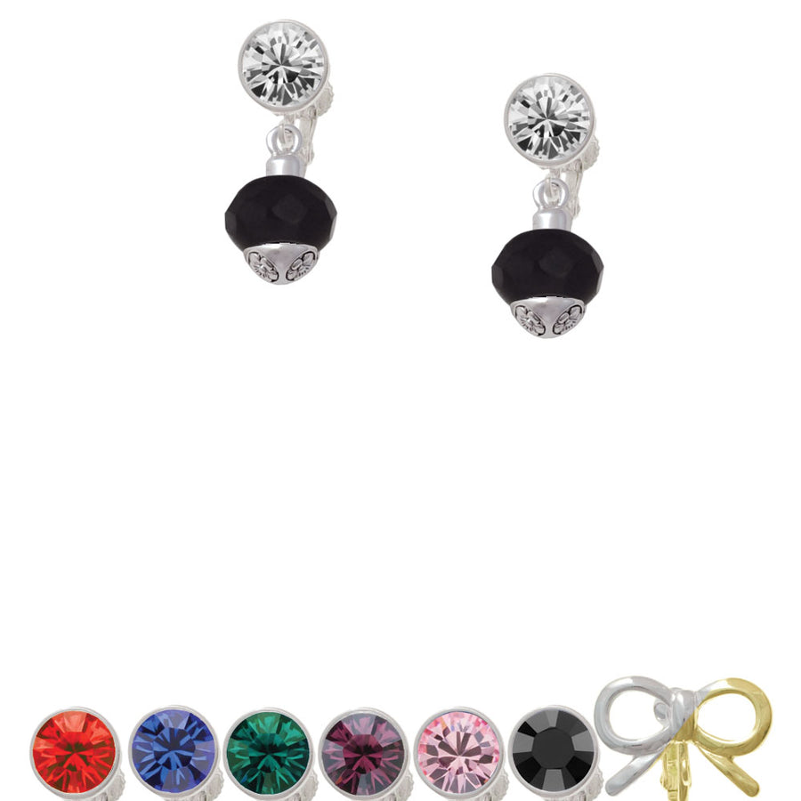 12mm Faceted Black Glass Spinner Crystal Clip On Earrings Image 1