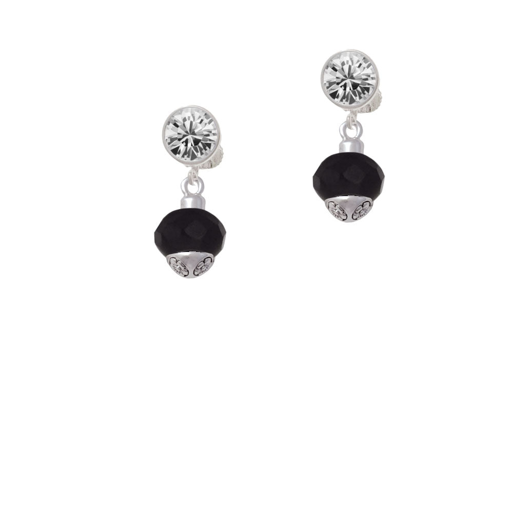 12mm Faceted Black Glass Spinner Crystal Clip On Earrings Image 2