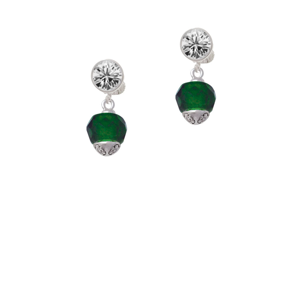 12mm Faceted Green Glass Spinner Crystal Clip On Earrings Image 2