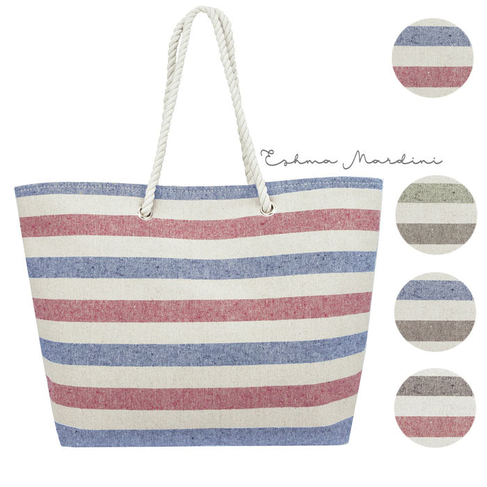 Eshma Mardini Striped Canvas Beach Bag -  Inner PocketTop Handle - Eco Friendly Image 1