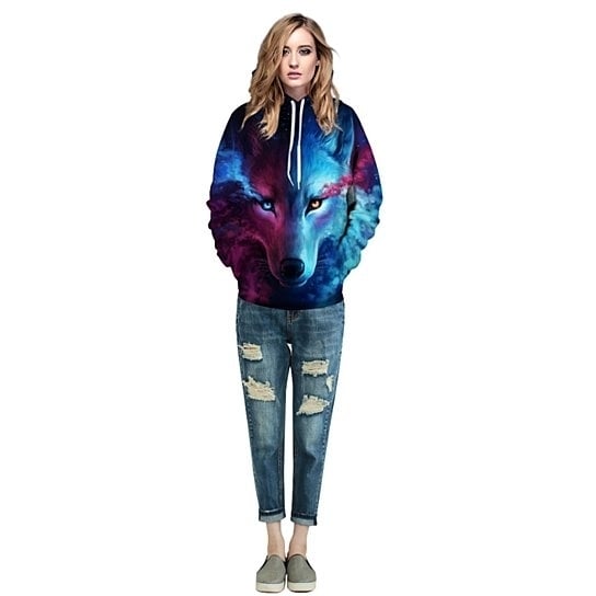 Star Wolf Print Hooded Sweater Image 3
