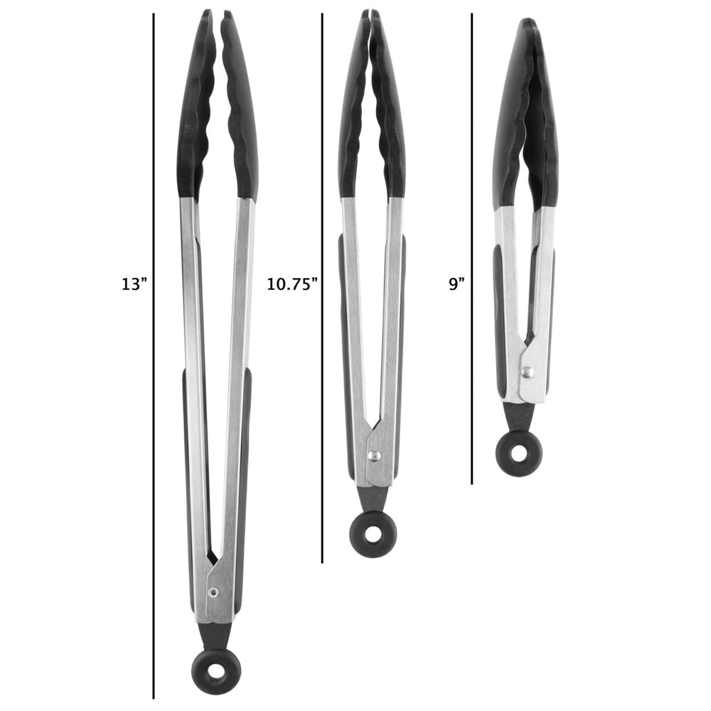 Set of 3 Non Stick Stainless Steel Silicone Locking Tongs for Cooking BBQ Grill Salads Image 2