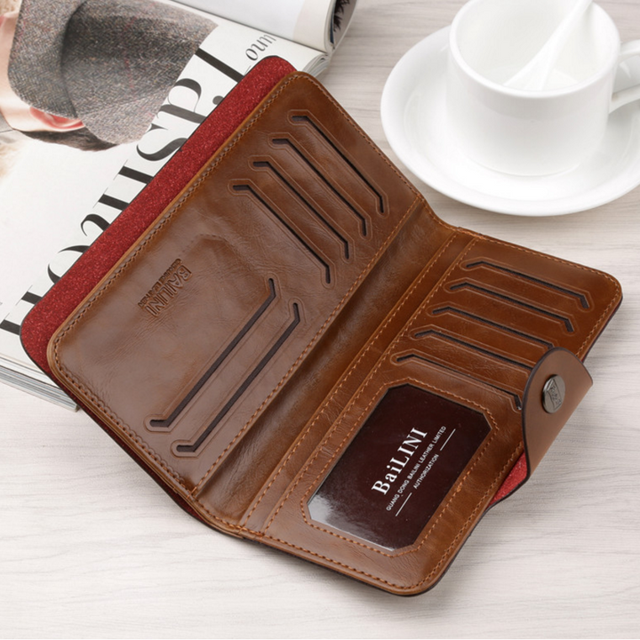 Retro Mens Long Leather Wallet Image 4
