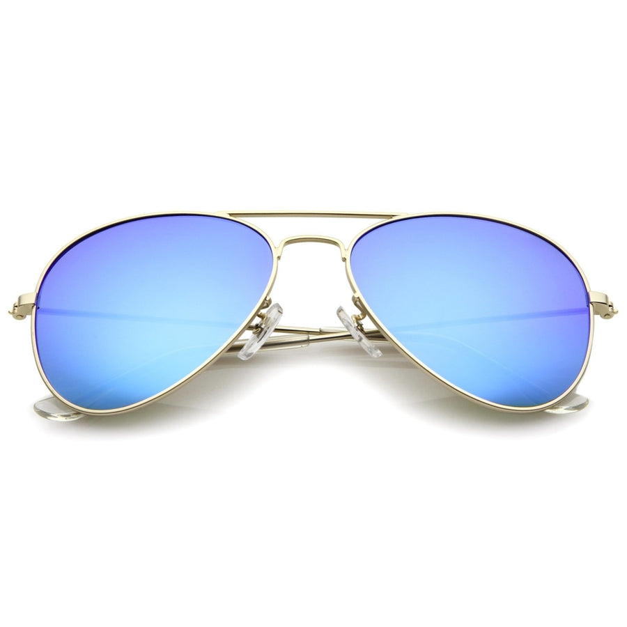 Classic Matte Metal Frame Colored Mirror Lens Aviator Sunglasses 57mm Image 1