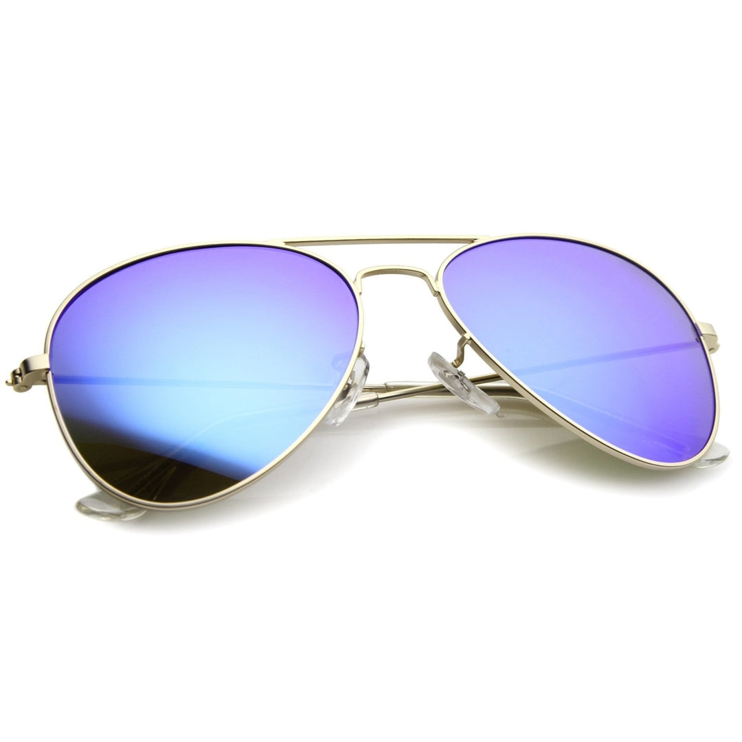 Classic Matte Metal Frame Colored Mirror Lens Aviator Sunglasses 57mm Image 4