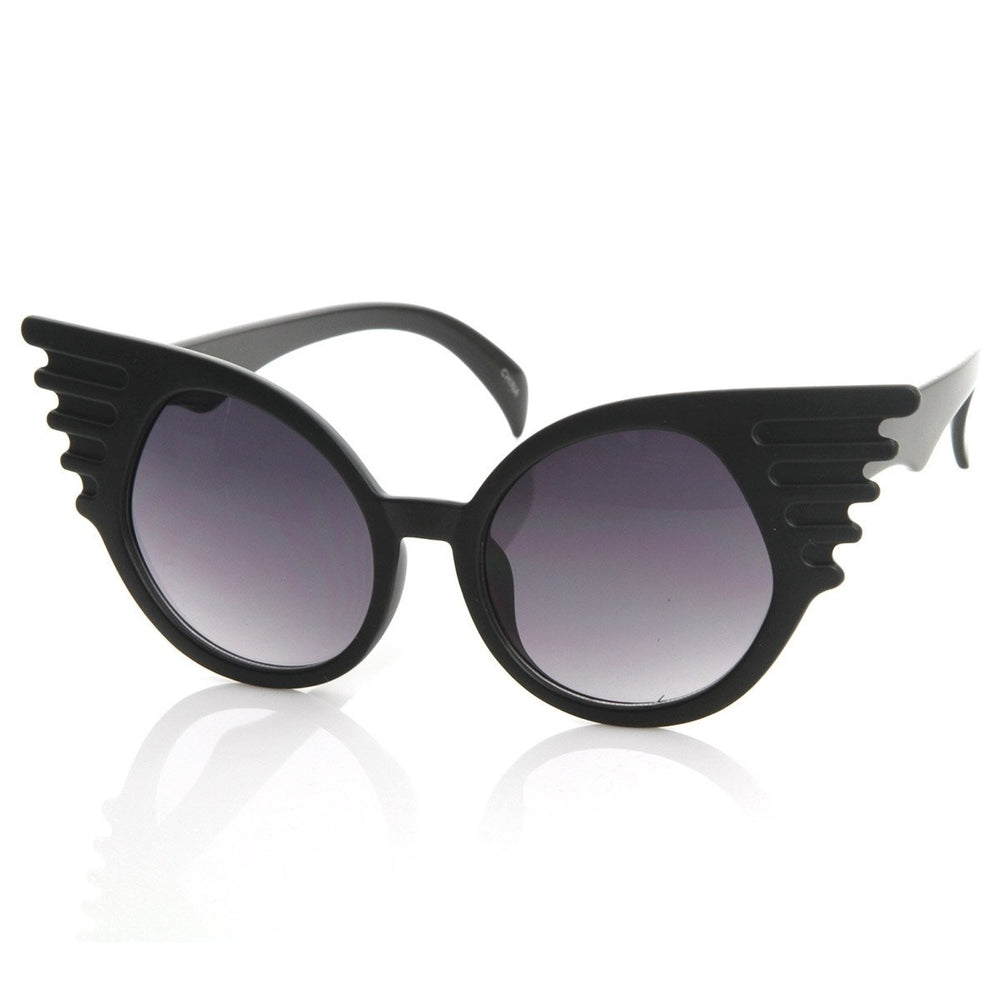 Designer Inspired Fashion Eccentric Unique Round Circle Winged Sunglasses Image 2