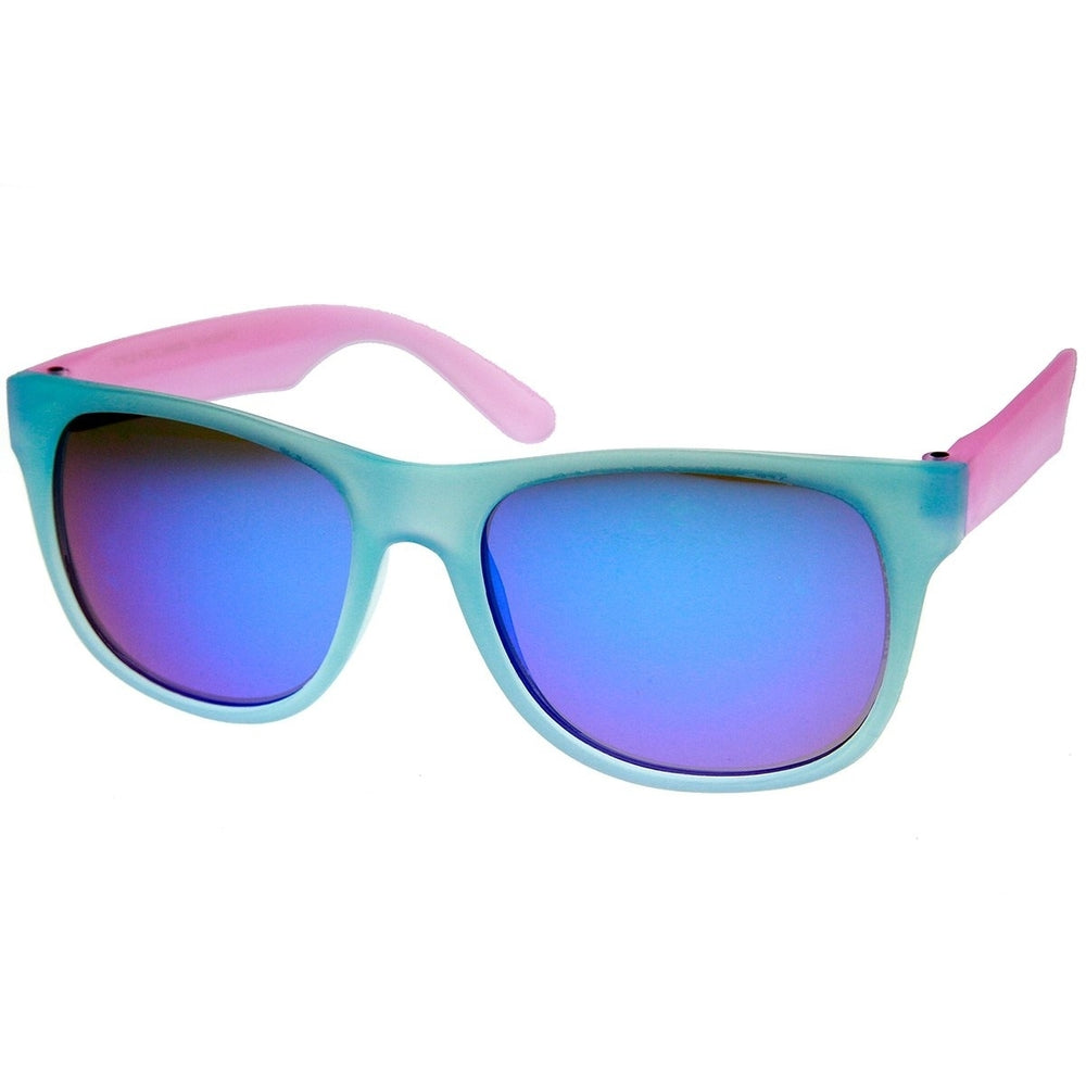 Frosted Colorful Two-Tone Frame Flash Mirror Lens Horn Rimmed Sunglasses Image 2
