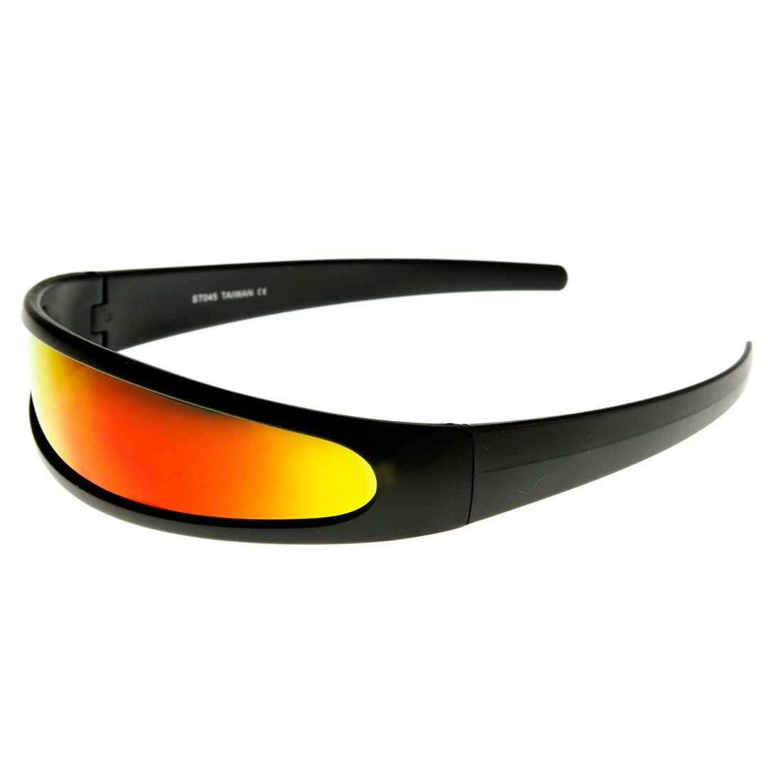 Futuristic Narrow Cyclops Color Mirrored Lens Visor Sunglasses Image 3