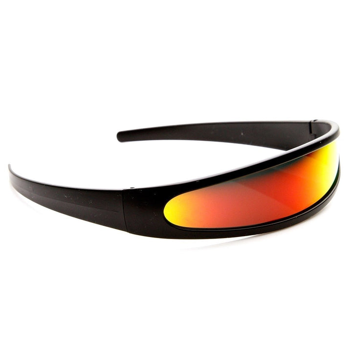 Futuristic Narrow Cyclops Color Mirrored Lens Visor Sunglasses Image 4