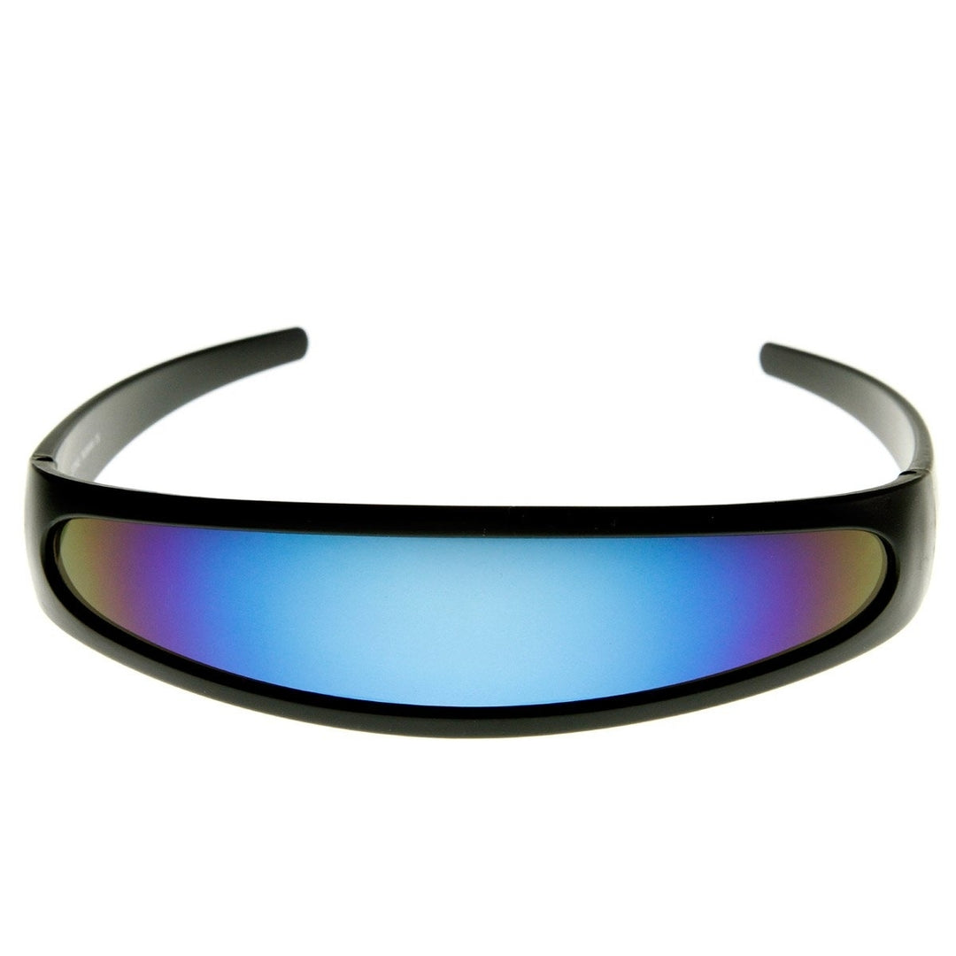 Futuristic Narrow Cyclops Color Mirrored Lens Visor Sunglasses Image 4